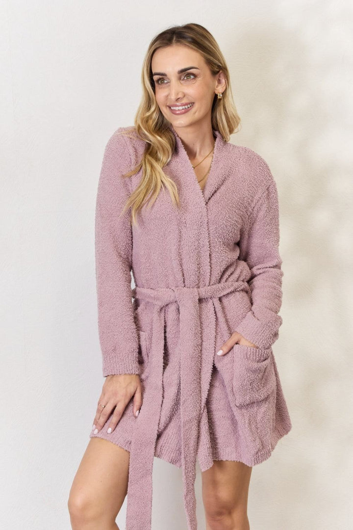 Mauve Tie Front Bath Robe - Inspired Eye Boutique