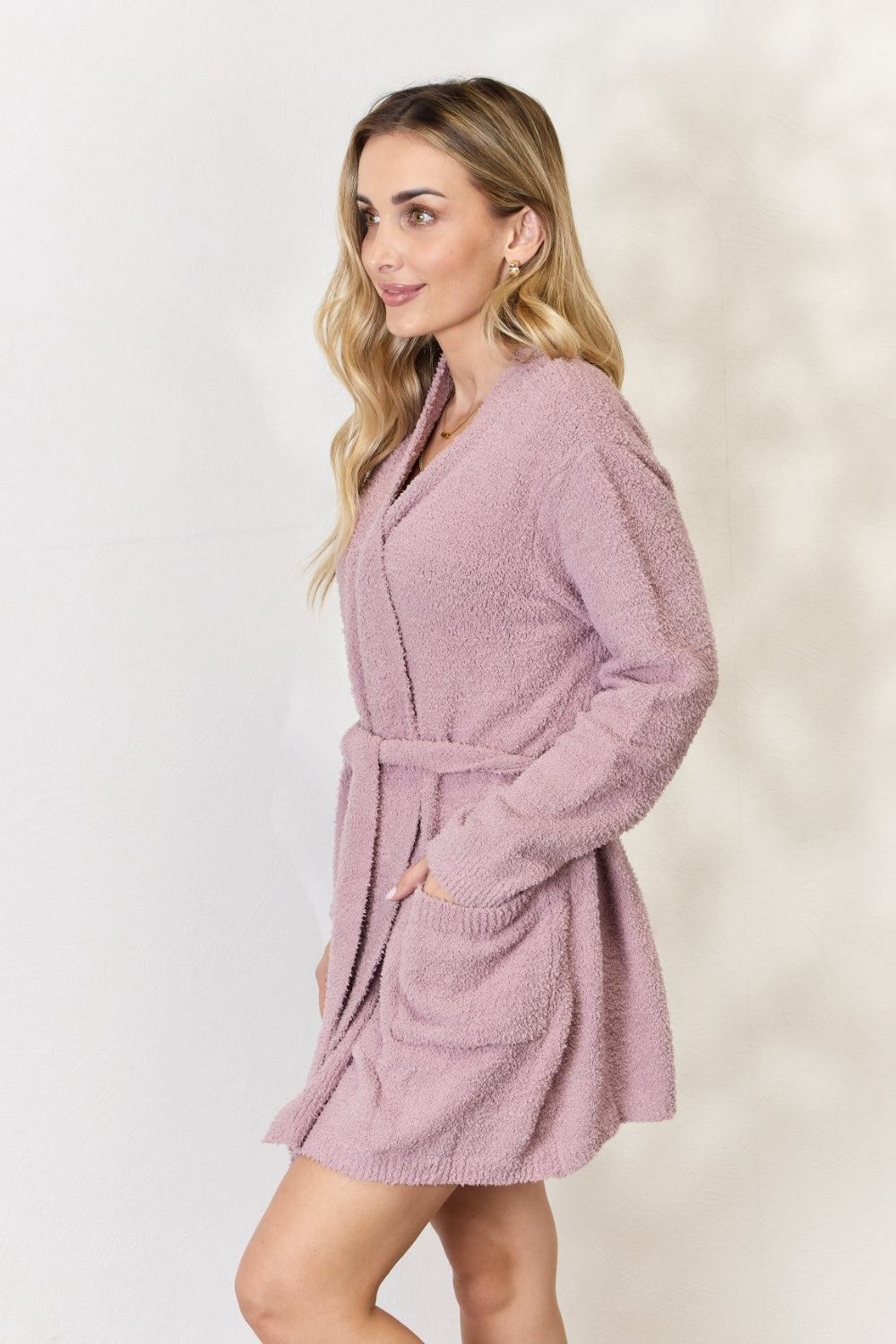 Mauve Tie Front Bath Robe - Inspired Eye Boutique