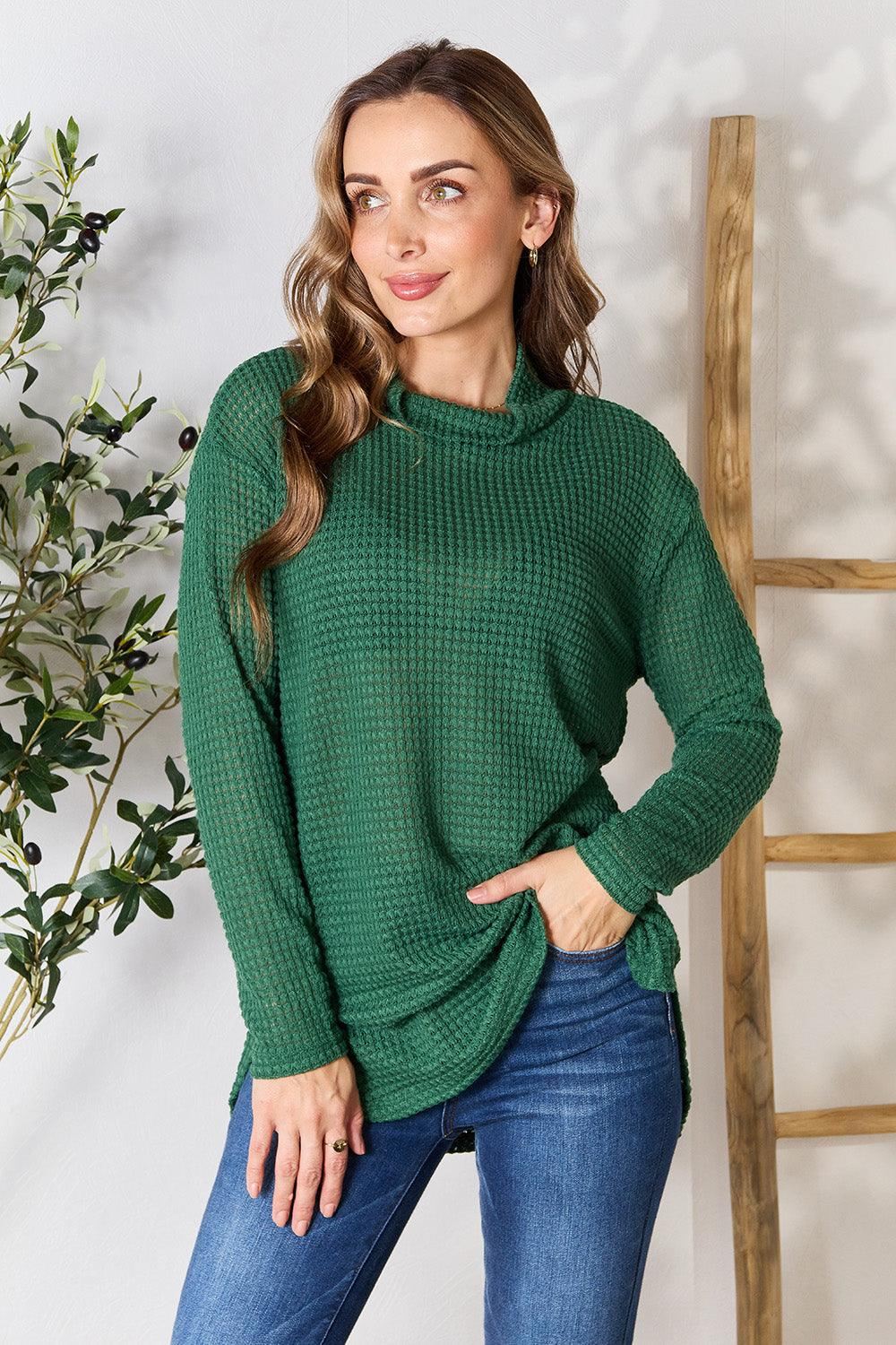 Waffle Knit Mock Neck Top - Inspired Eye Boutique