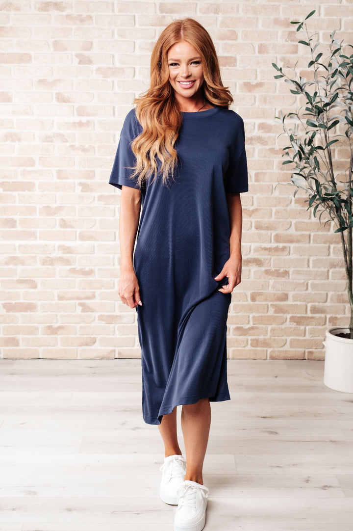 Midi Short Sleeve T-Shirt Dress - Blue - Inspired Eye Boutique