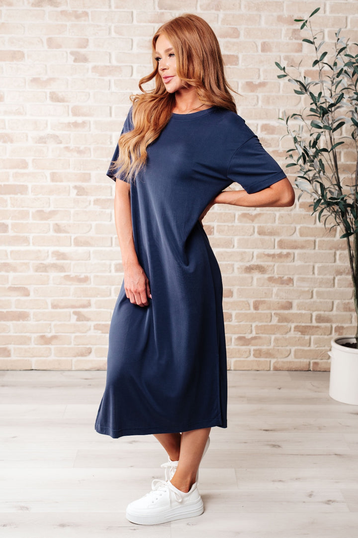 Midi Short Sleeve T-Shirt Dress - Blue - Inspired Eye Boutique