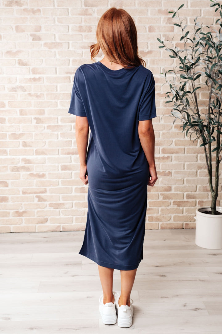 Midi Short Sleeve T-Shirt Dress - Blue - Inspired Eye Boutique