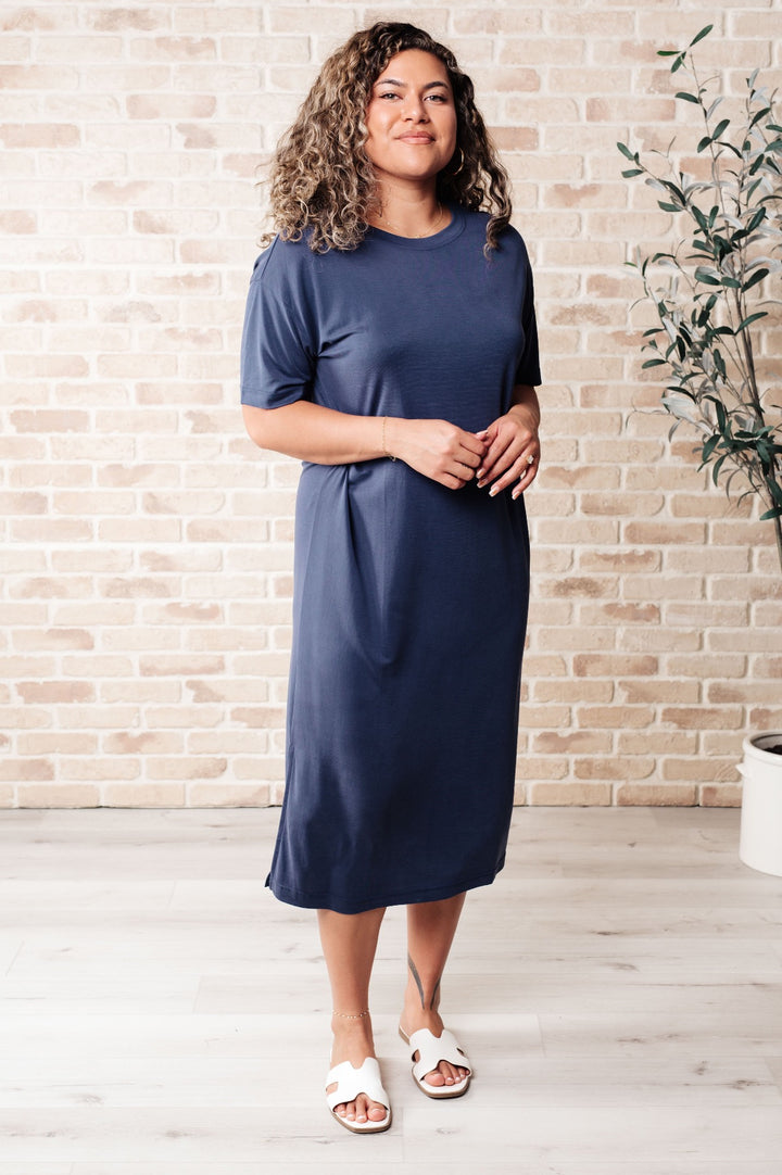 Midi Short Sleeve T-Shirt Dress - Blue - Inspired Eye Boutique