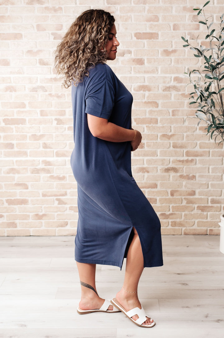 Midi Short Sleeve T-Shirt Dress - Blue - Inspired Eye Boutique