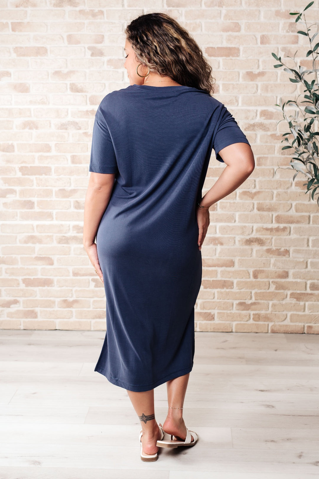 Midi Short Sleeve T-Shirt Dress - Blue - Inspired Eye Boutique