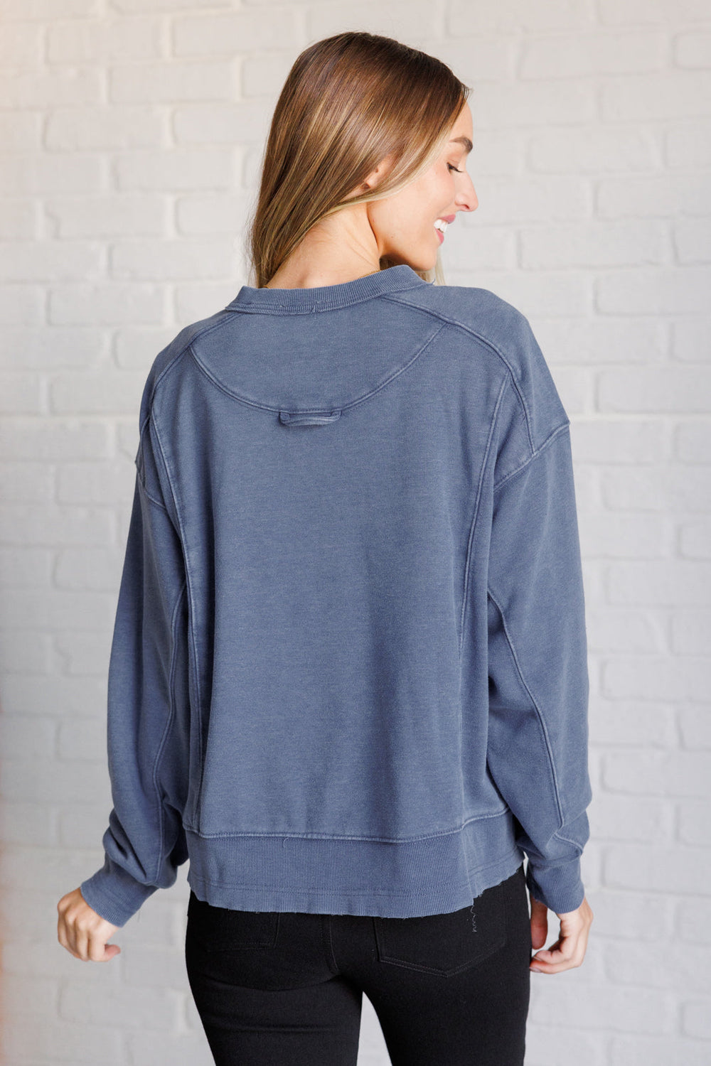 Mineral Wash Crew Neck Pullover Sweatshirt - Blue - Inspired Eye Boutique