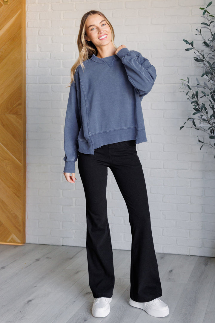 Mineral Wash Crew Neck Pullover Sweatshirt - Blue - Inspired Eye Boutique