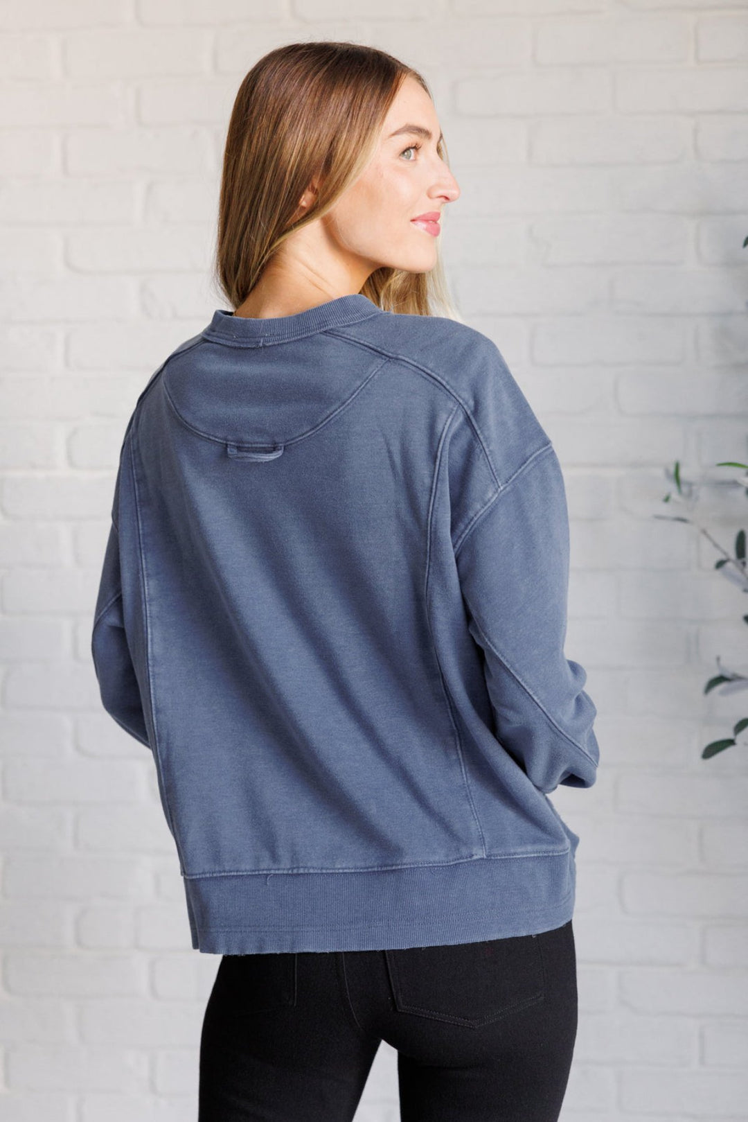 Mineral Wash Crew Neck Pullover Sweatshirt - Blue - Inspired Eye Boutique