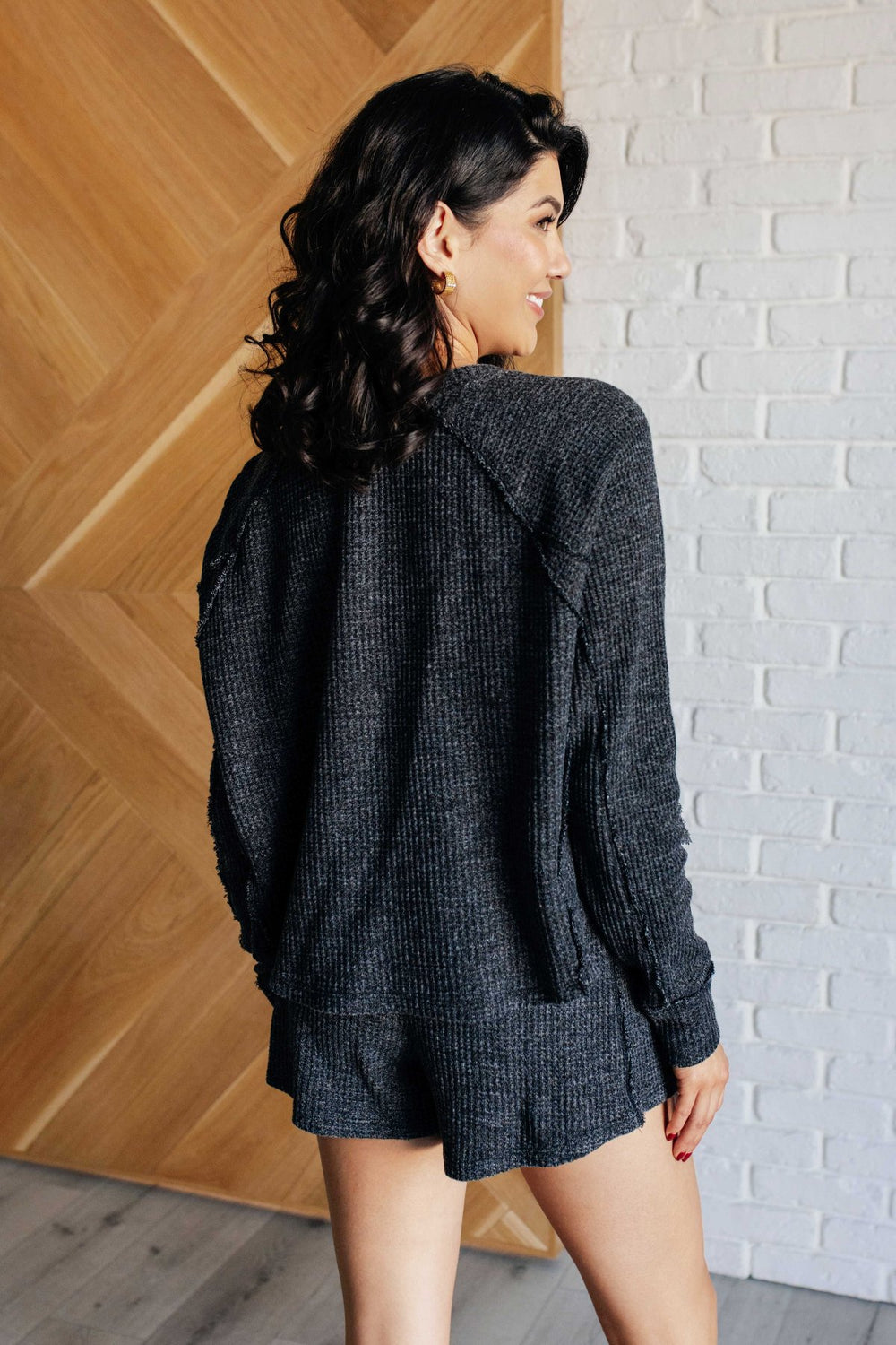 Mineral Wash Waffle Knit Lounge Set - Black - Inspired Eye Boutique