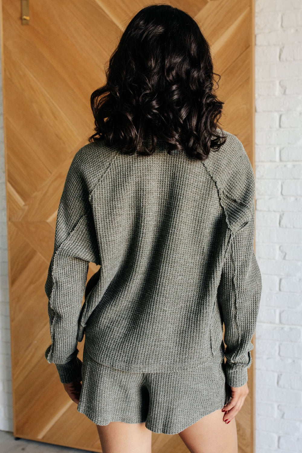 Mineral Wash Waffle Knit Lounge Set - Olive - Inspired Eye Boutique