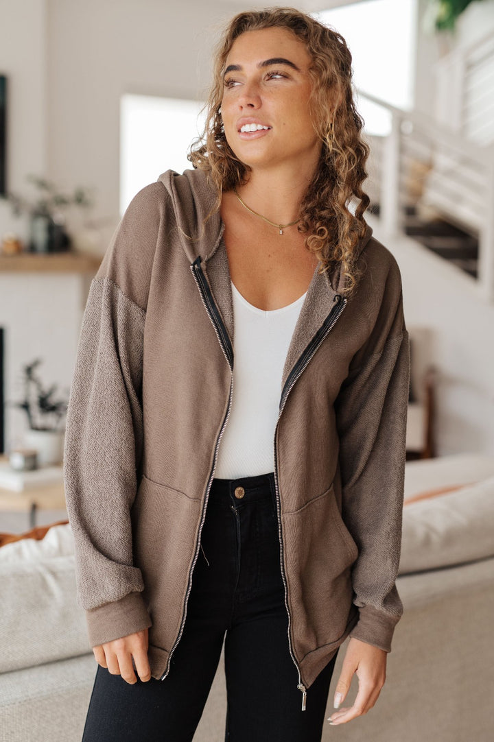 Mocha Brown French Terry Zip Up Hoodie - Inspired Eye Boutique