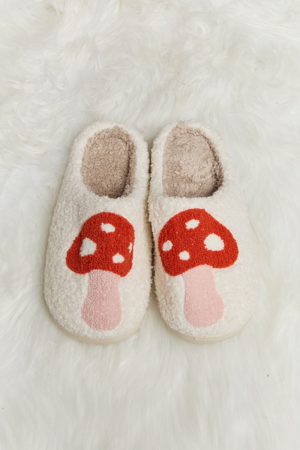 Mushroom Print Plush Slide Slippers - Inspired Eye Boutique