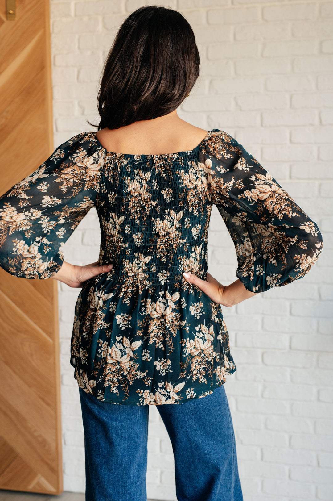 Navy Floral Chiffon Square Neck Blouse - Inspired Eye Boutique