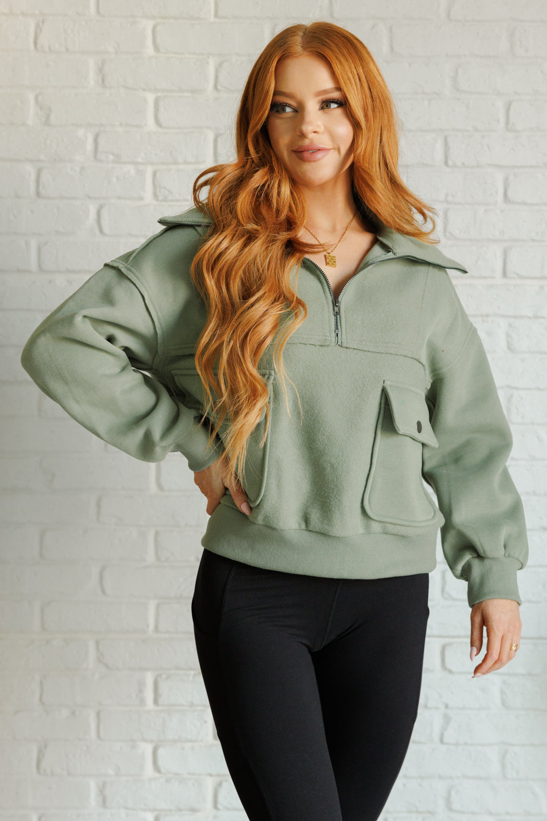 Olive Green Fleece Collared Pullover - Inspired Eye Boutique