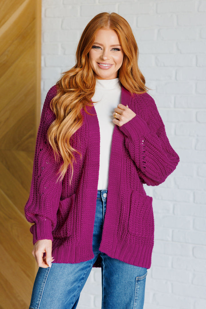 Open Front Sweater Knit Cardigan - Berry - Inspired Eye Boutique