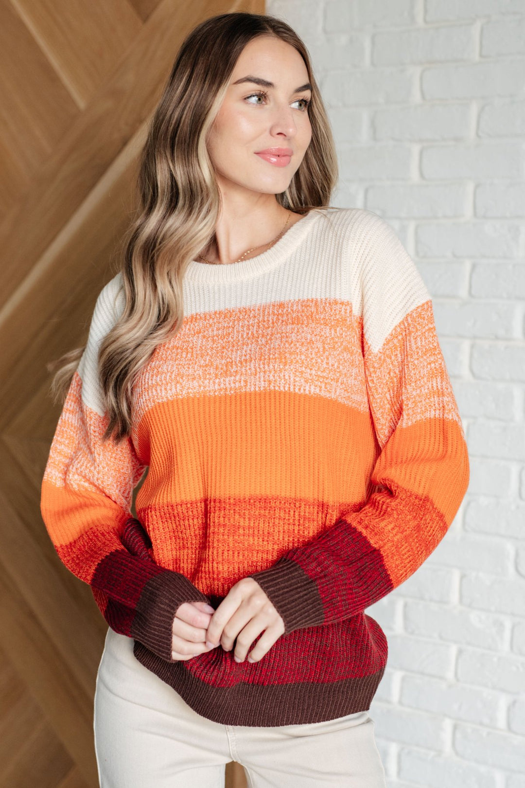 Orange Color Block Sweater - Inspired Eye Boutique