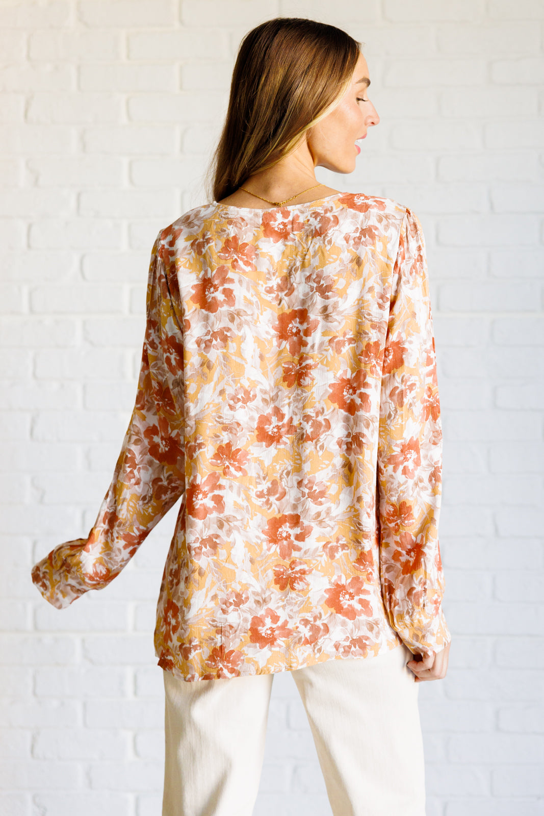 Orange Floral Long Sleeve Blouse - Inspired Eye Boutique