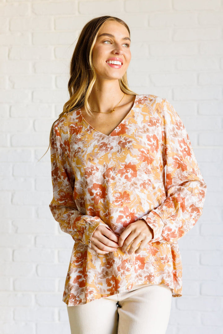 Orange Floral Long Sleeve Blouse - Inspired Eye Boutique