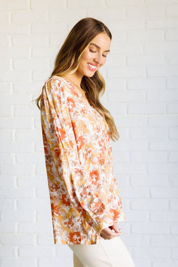 Orange Floral Long Sleeve Blouse - Inspired Eye Boutique