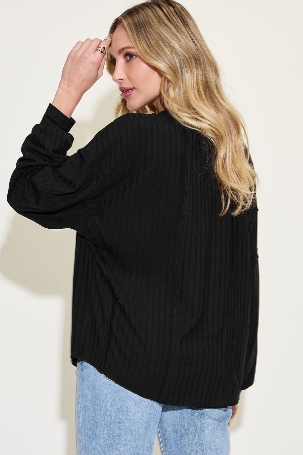 Oversized Long Sleeve Top - Ribbed Fabric - Exposed Seam Detail - Inspired Eye Boutique