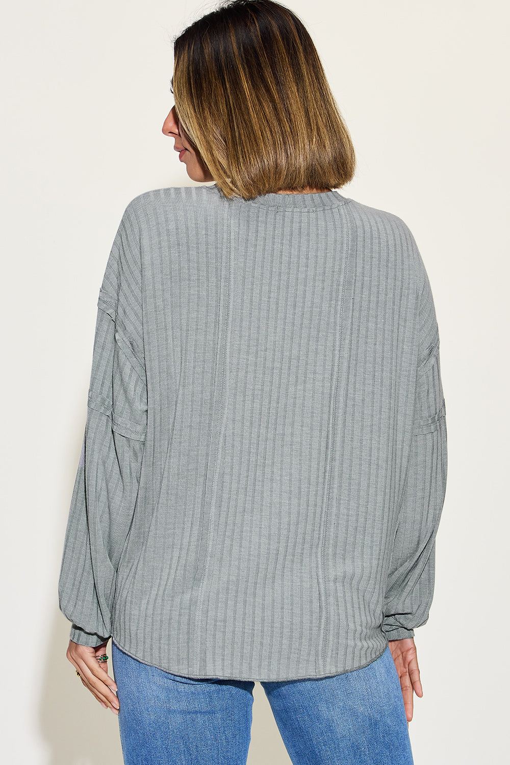 Oversized Long Sleeve Top - Ribbed Fabric - Exposed Seam Detail - Inspired Eye Boutique