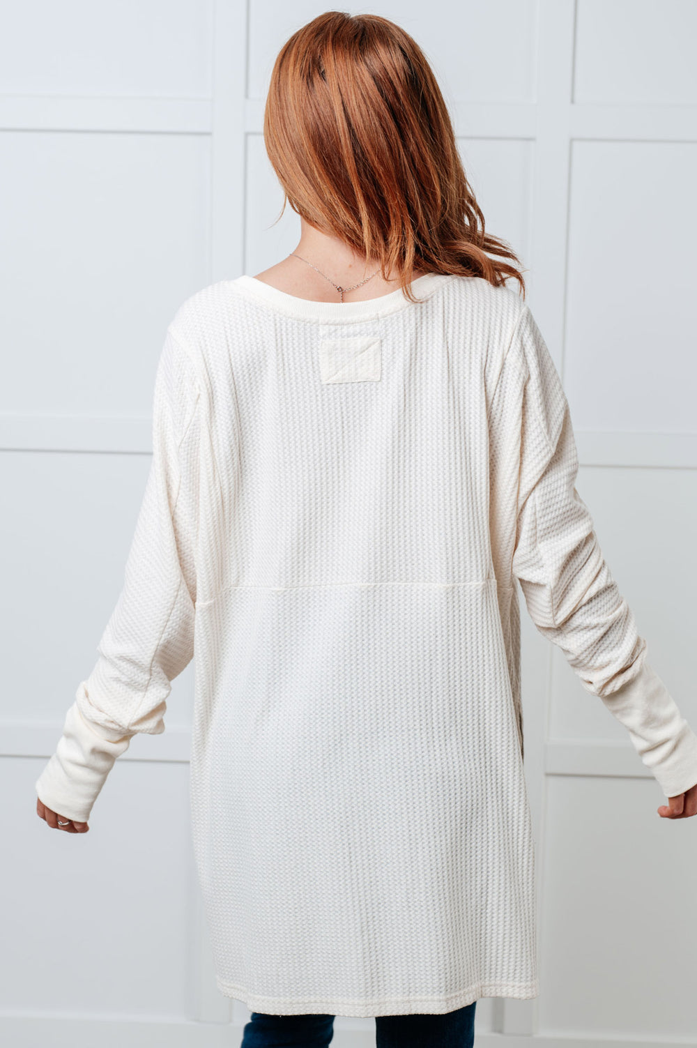 Oversized Long Sleeve Waffle Knit Top - Cream - Inspired Eye Boutique