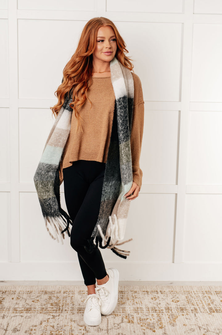 Oversized Plaid Fringe Scarf - Grey - Inspired Eye Boutique