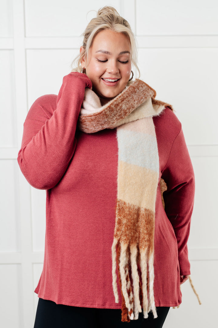 Oversized Plaid Fringe Scarf - Light Brown - Inspired Eye Boutique