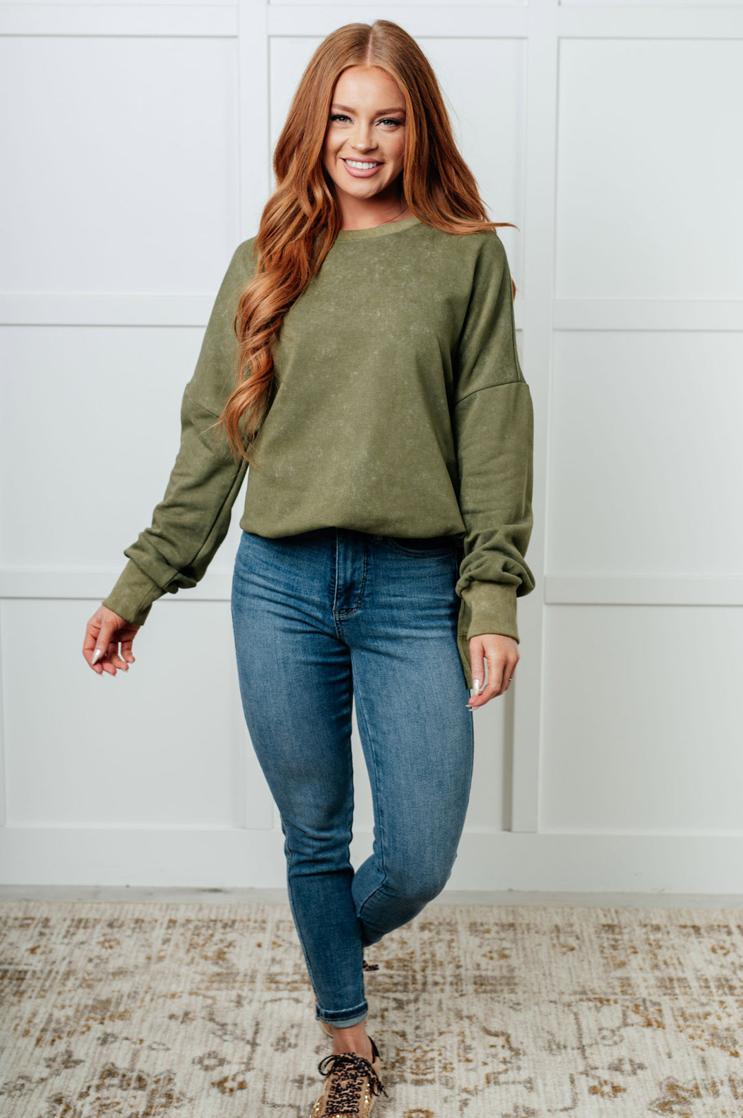 Oversized Pullover French Terry Sweatshirt - Green - Inspired Eye Boutique