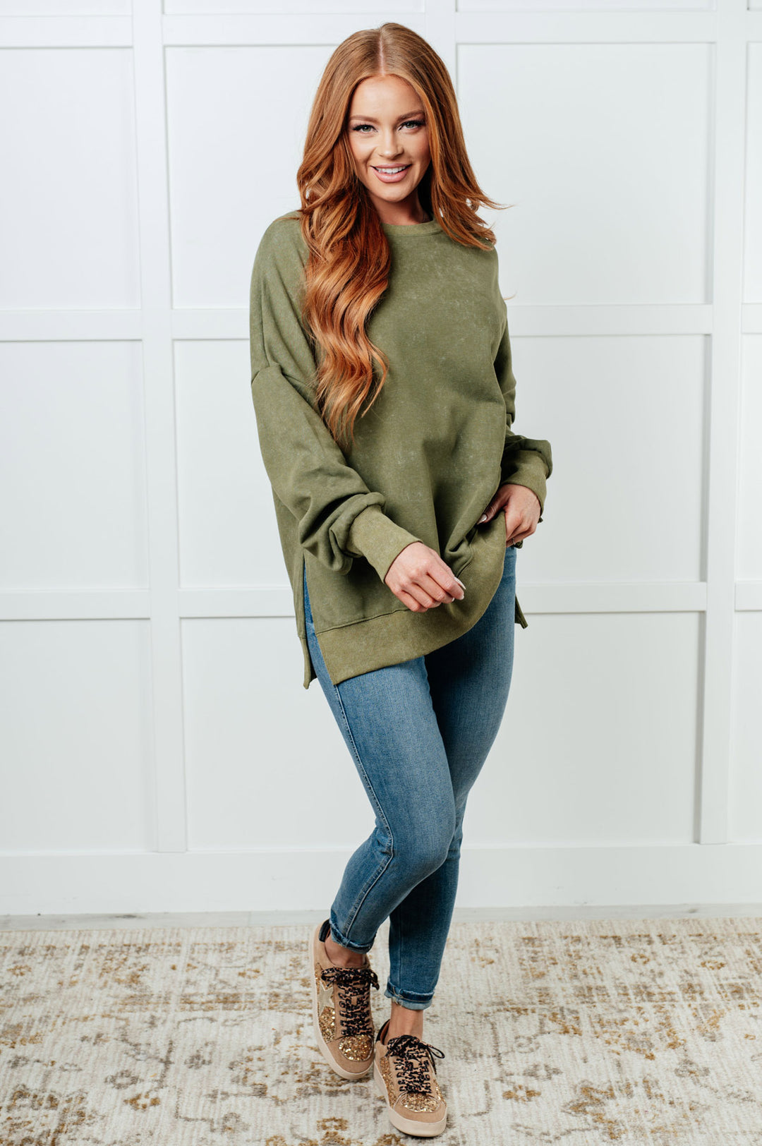 Oversized Pullover French Terry Sweatshirt - Green - Inspired Eye Boutique