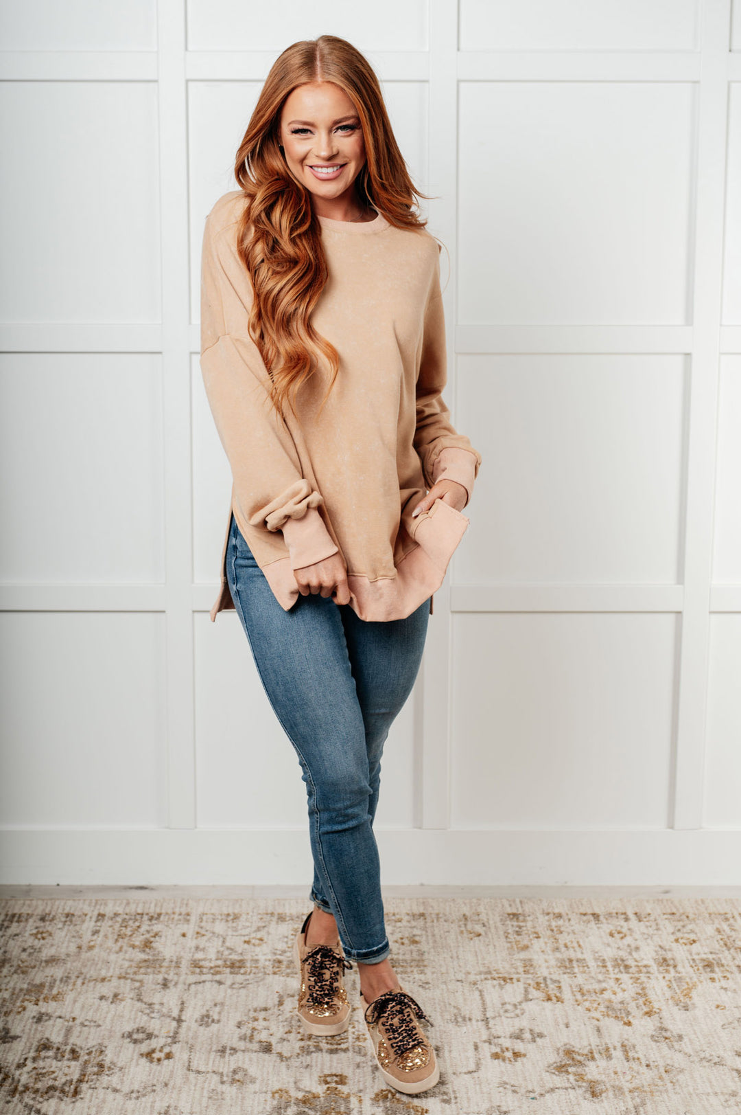 Oversized Pullover French Terry Sweatshirt - Khaki - Inspired Eye Boutique