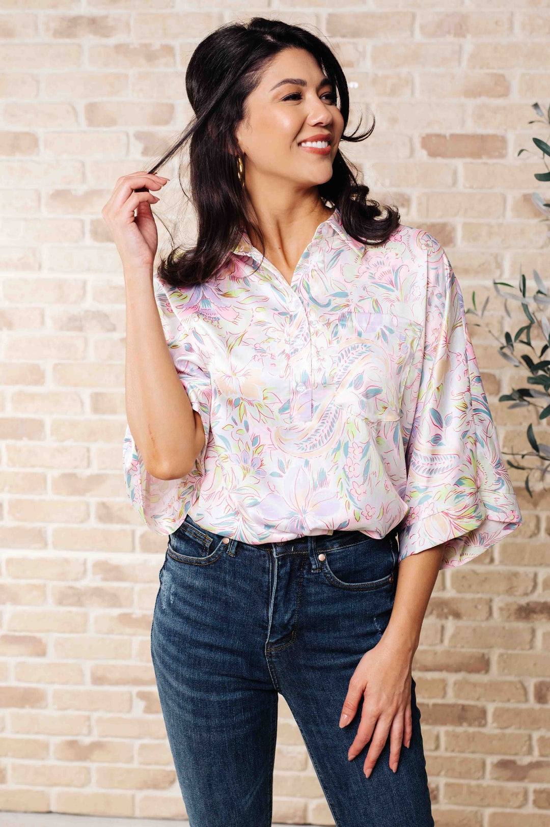 Pastel Floral Poly Satin Blouse - Inspired Eye Boutique