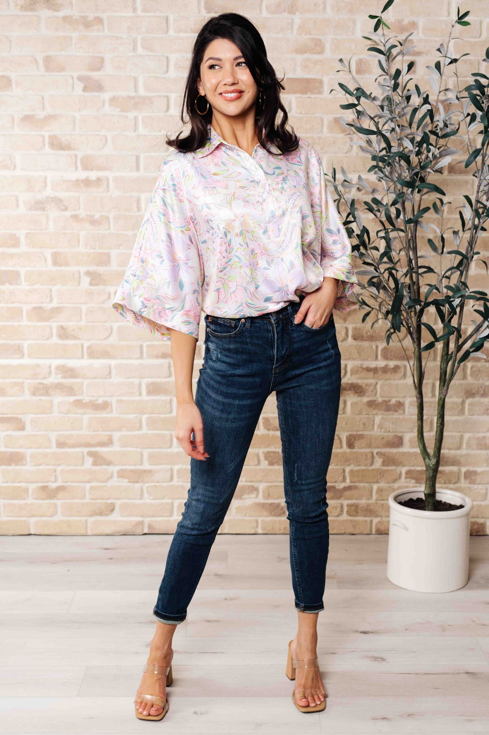 Pastel Floral Poly Satin Blouse - Inspired Eye Boutique