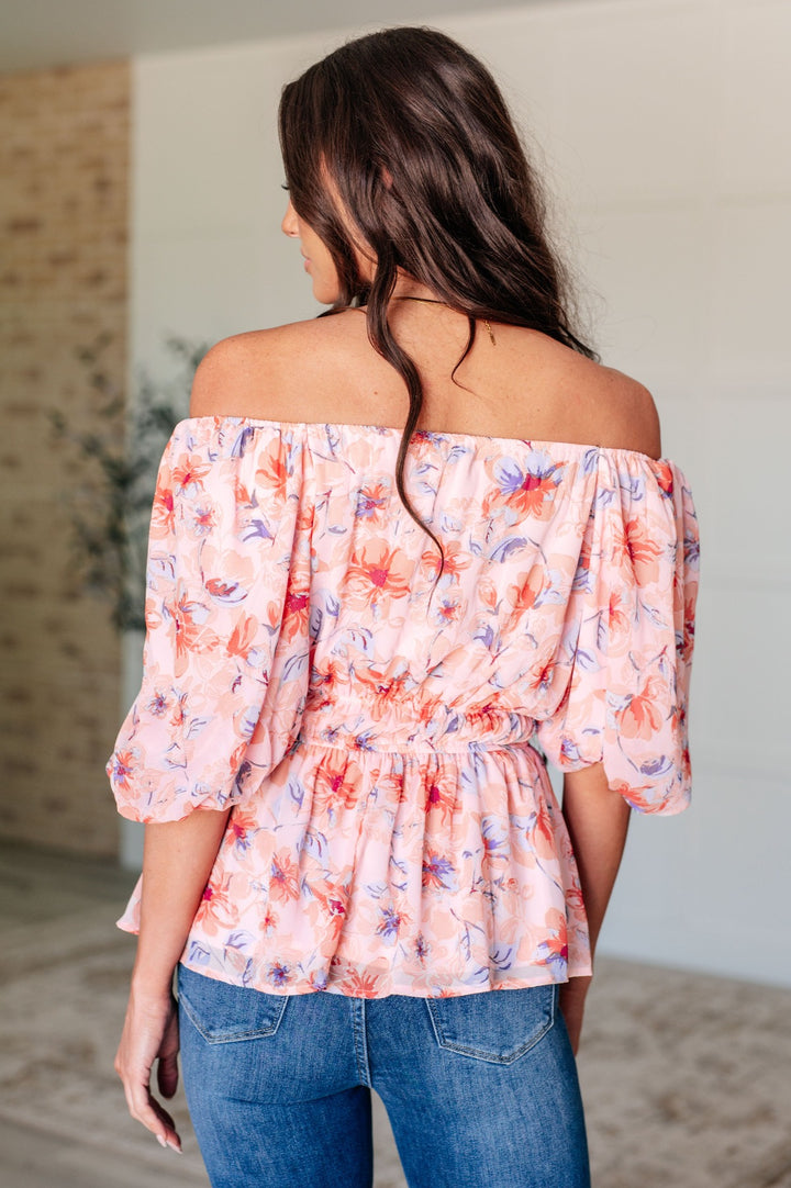 Peach Floral Short Balloon Sleeve Blouse - Inspired Eye Boutique