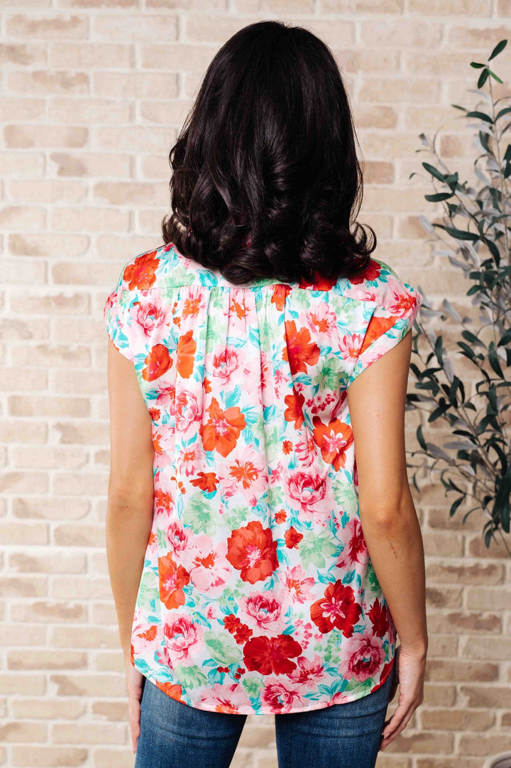 Pink Floral Collared Short Sleeve Blouse - Inspired Eye Boutique