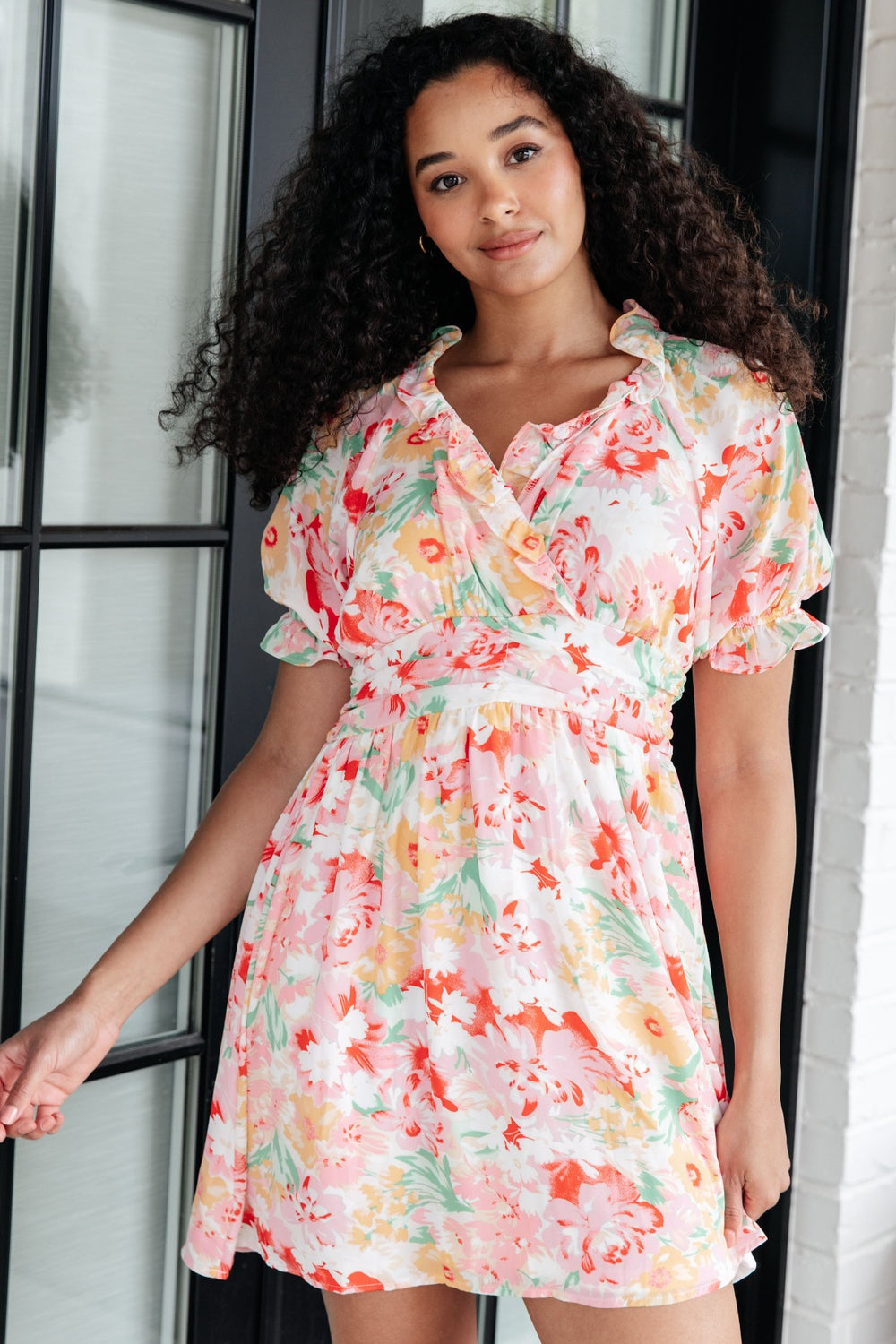 Pink Floral Short Sleeve Mini Dress - Inspired Eye Boutique