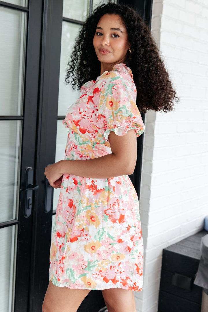 Pink Floral Short Sleeve Mini Dress - Inspired Eye Boutique