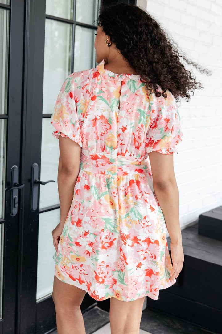 Pink Floral Short Sleeve Mini Dress - Inspired Eye Boutique