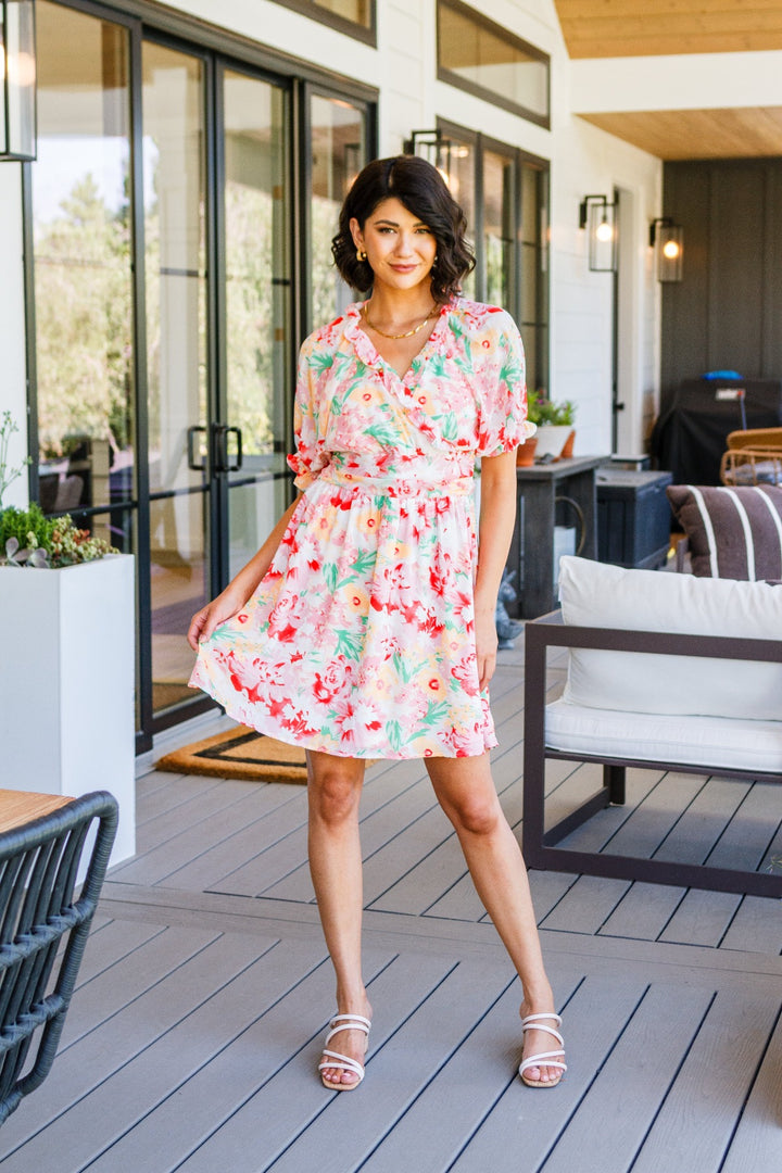 Pink Floral Short Sleeve Mini Dress - Inspired Eye Boutique