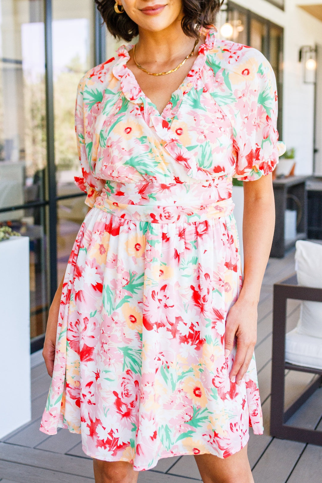 Pink Floral Short Sleeve Mini Dress - Inspired Eye Boutique