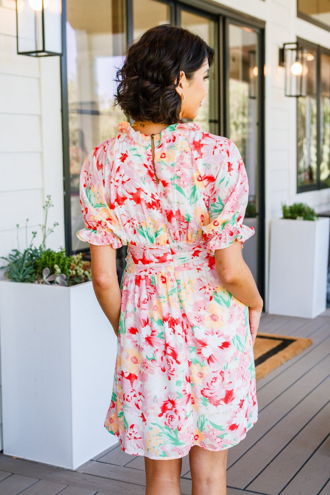 Pink Floral Short Sleeve Mini Dress - Inspired Eye Boutique