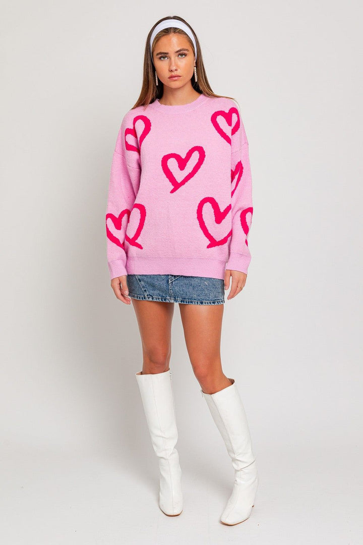 Pink Heart Sweater - Inspired Eye Boutique