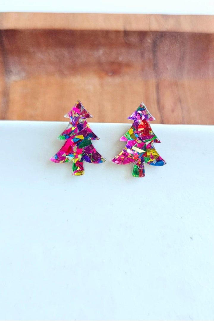 Pink Stud Christmas Tree Earrings - Inspired Eye Boutique