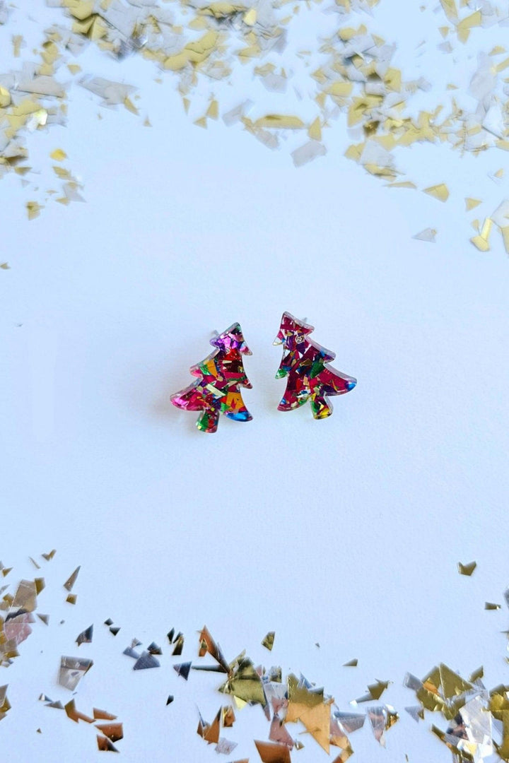 Pink Stud Christmas Tree Earrings - Inspired Eye Boutique