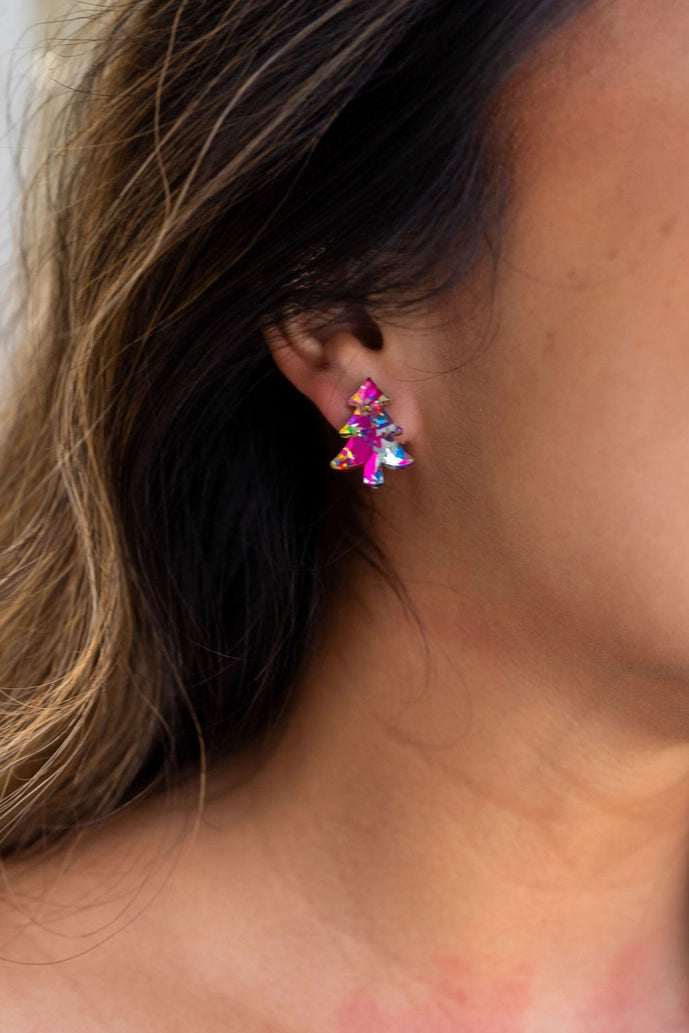 Pink Stud Christmas Tree Earrings - Inspired Eye Boutique