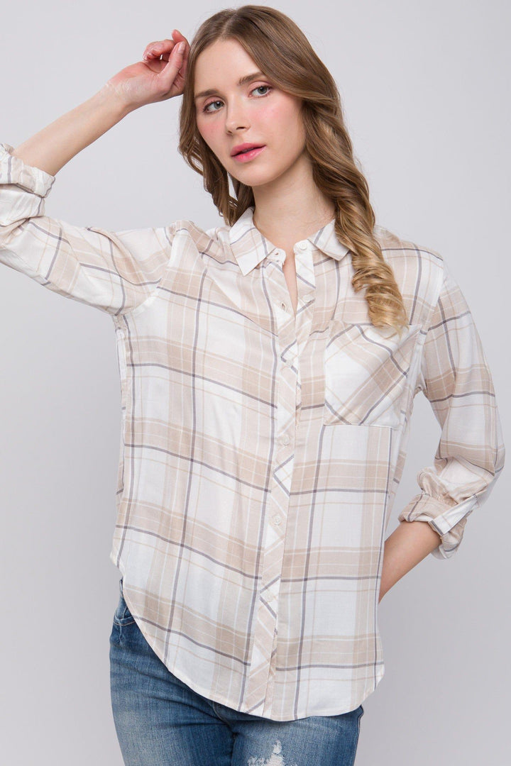 Women's Plaid Button-Up Shirt - Inspired Eye Boutique