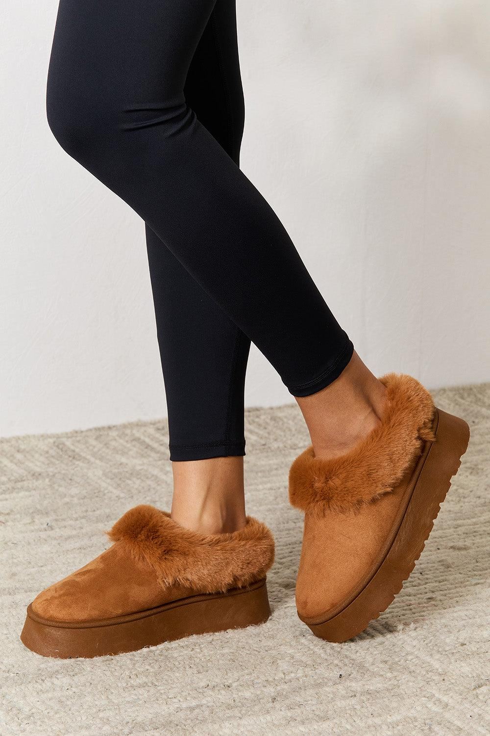 Brown Platform Fur Ankle Boots - Inspired Eye Boutique