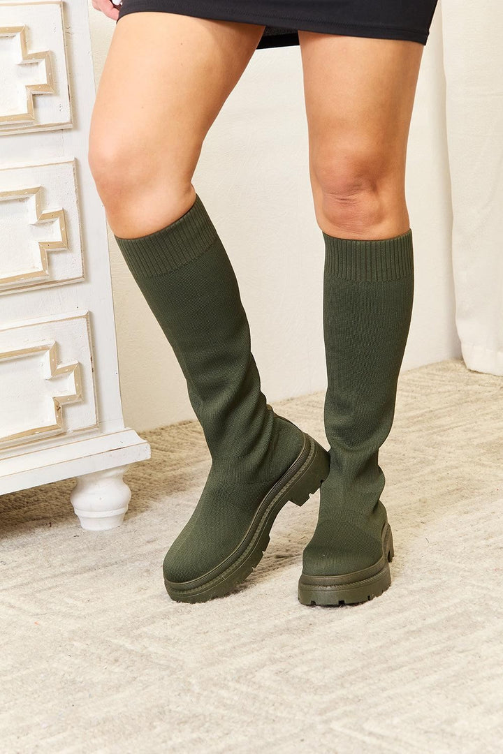 Green Knee High Platform Sock Boots - Inspired Eye Boutique