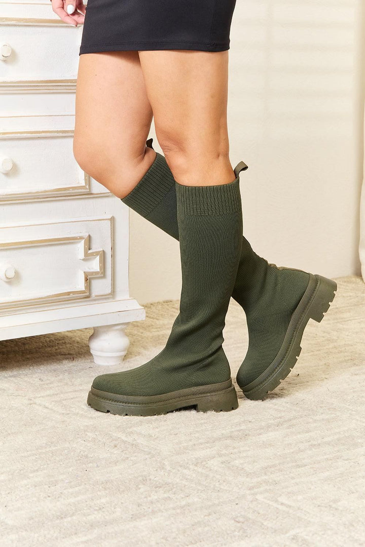 Green Knee High Platform Sock Boots - Inspired Eye Boutique