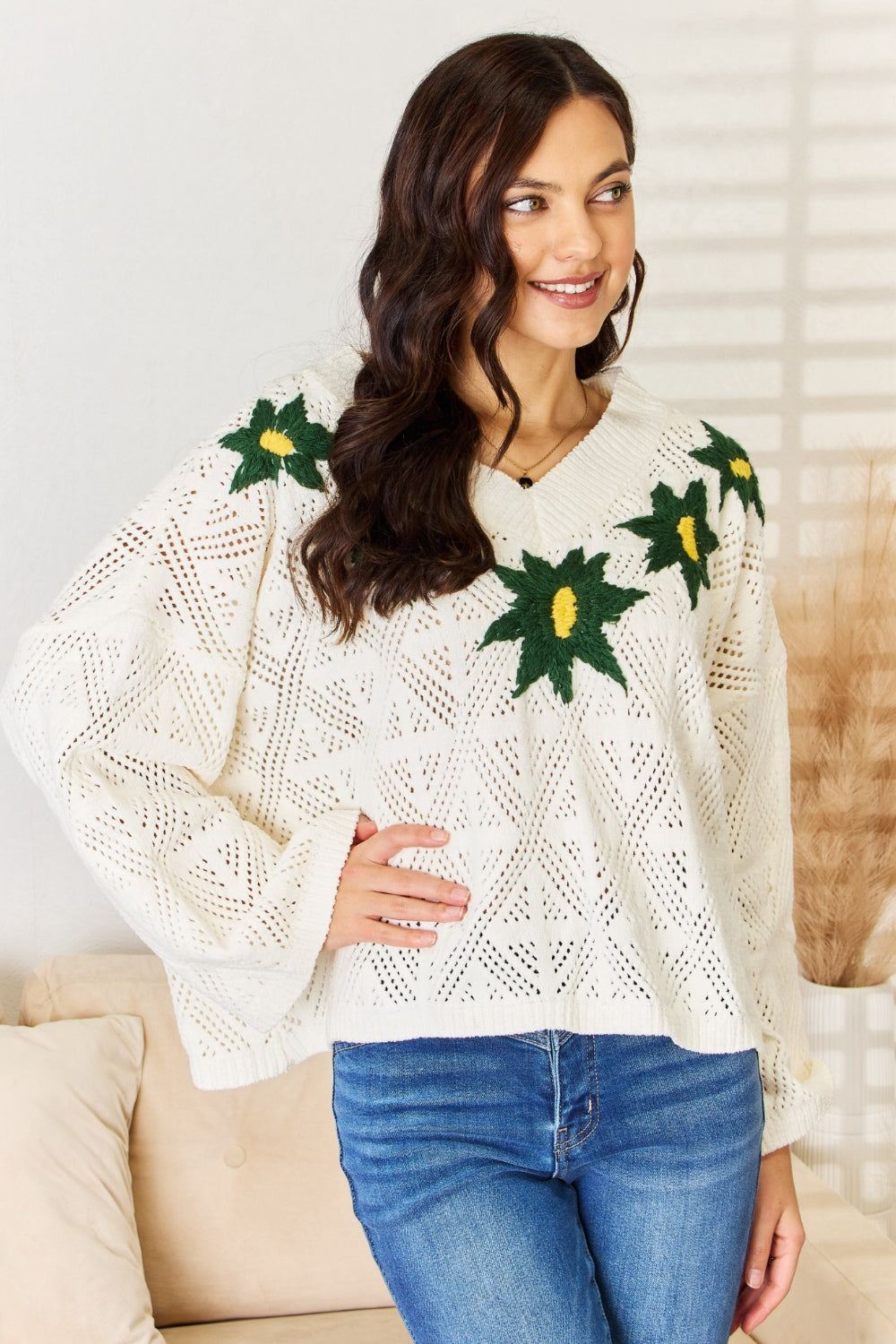 POL Sweater - Embroidered Floral Sweater - Inspired Eye Boutique